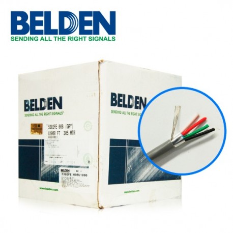 Bobina de Cable Blindado Belden 5302FE 4 Conductores/ 18 AWG/ 305 Metros/ Para Interior/ Color Gris, 5302FE 008U1000