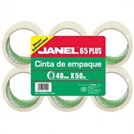 Paquete con 6 cintas Janel transparente .48x50mts, 0654850700