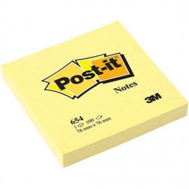 Block de Notas 3M Post-It 654 3X3 color amarillo con 100hjs